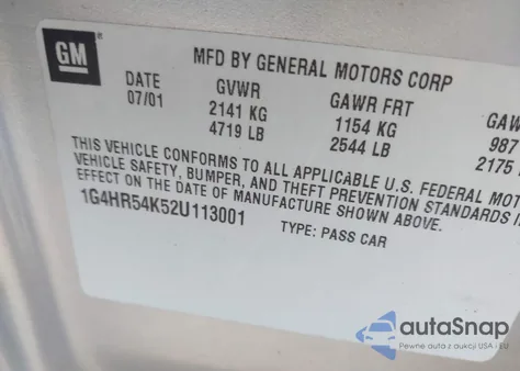 2002 Buick Lesabre Limited from USA, damaged, VIN 1G4HR54K52U113001